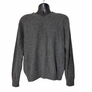 W.H. Belk Cashmere Pullover Sweater Mens Large 2 Ply V Neck Gray